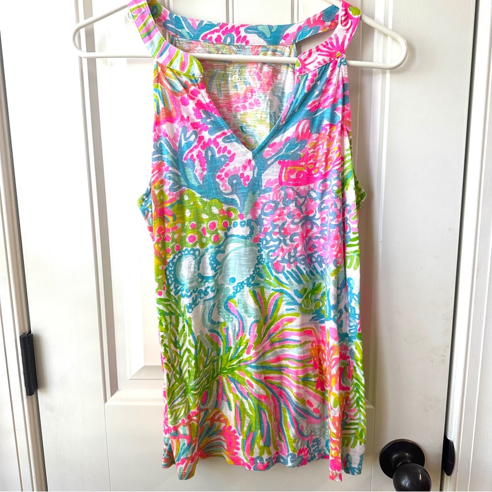 Lilly Pulitzer Arya Tank Top Multicolored Lovers Coral Sz S Small NWOT $48
